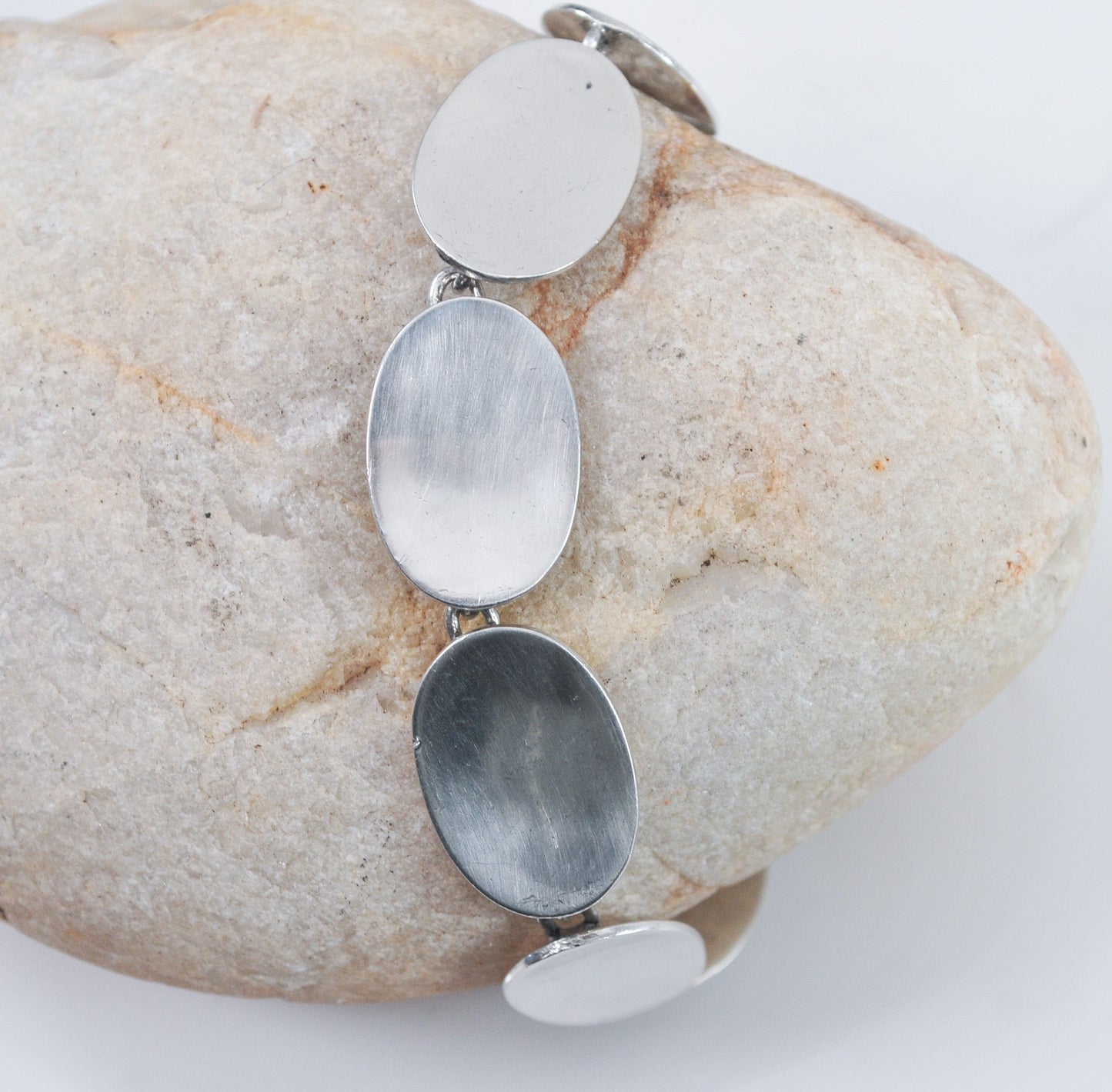 925 Mexico Sterling Silver Oval Disc Link Bracelet