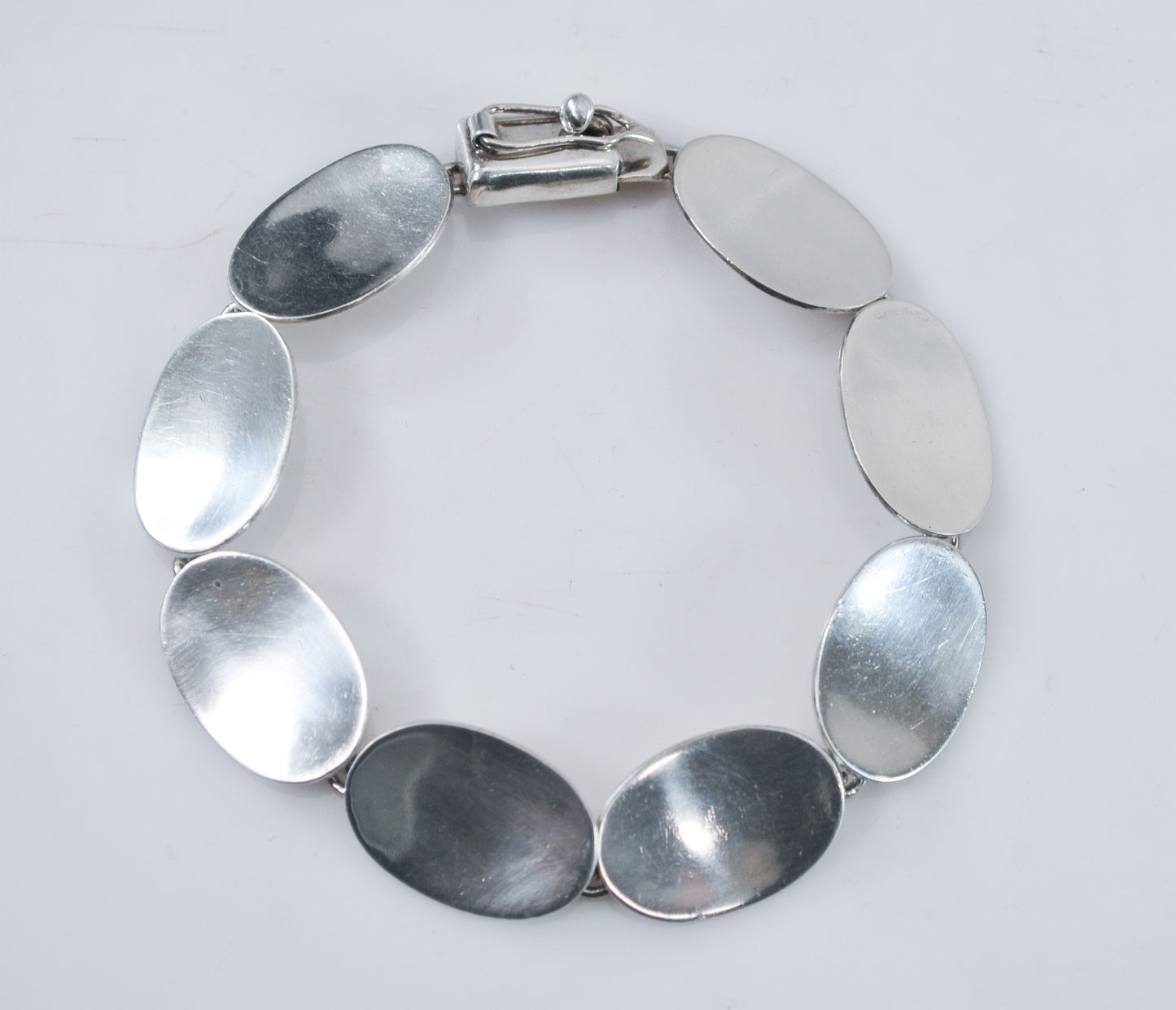 925 Mexico Sterling Silver Oval Disc Link Bracelet