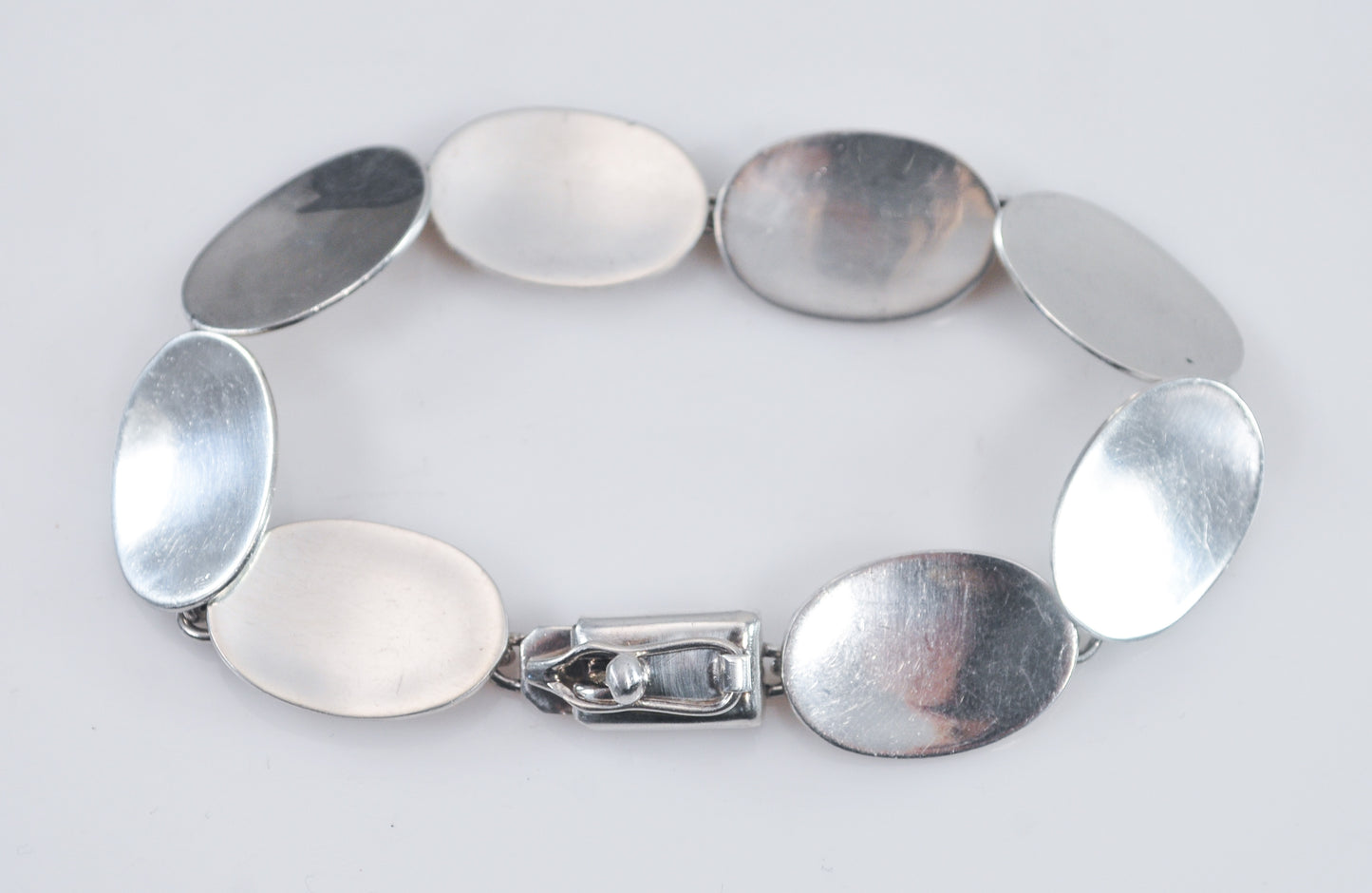 925 Mexico Sterling Silver Oval Disc Link Bracelet