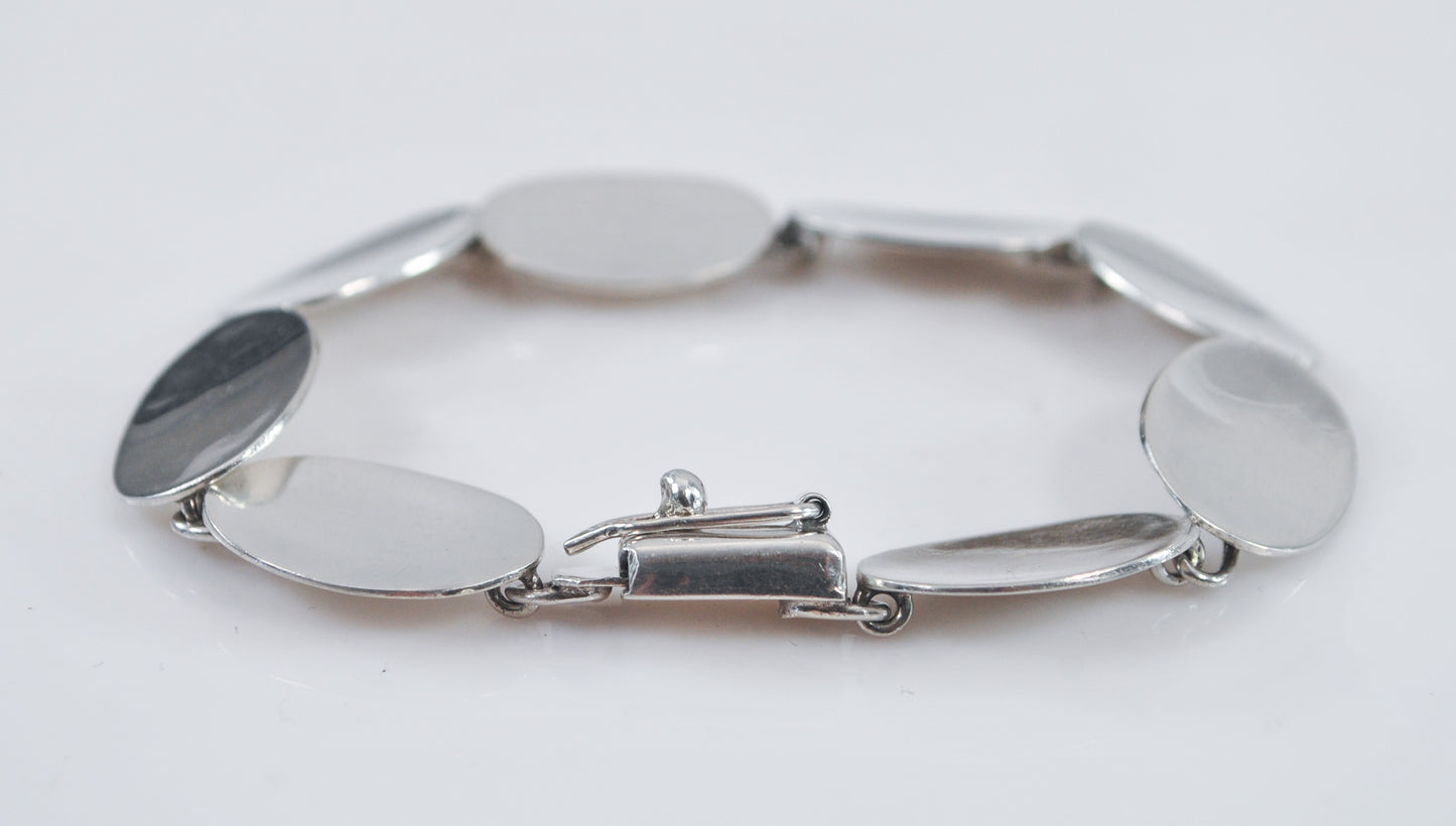 925 Mexico Sterling Silver Oval Disc Link Bracelet