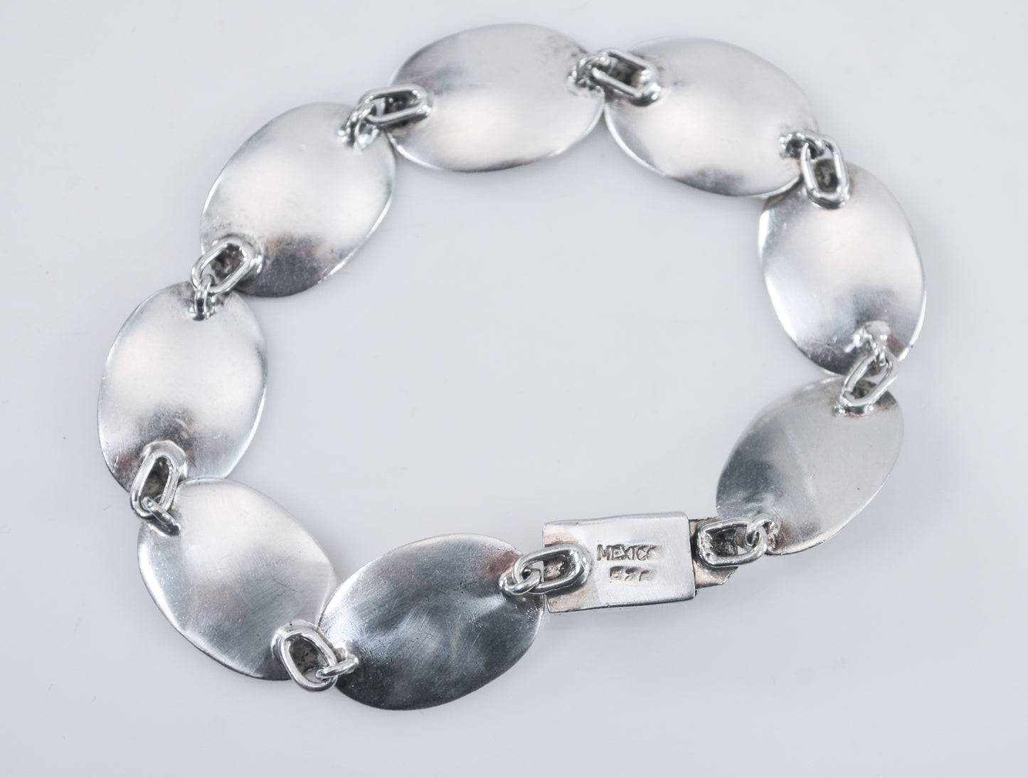 925 Mexico Sterling Silver Oval Disc Link Bracelet