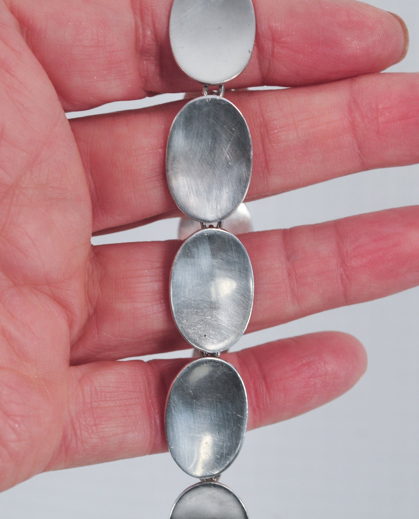 925 Mexico Sterling Silver Oval Disc Link Bracelet