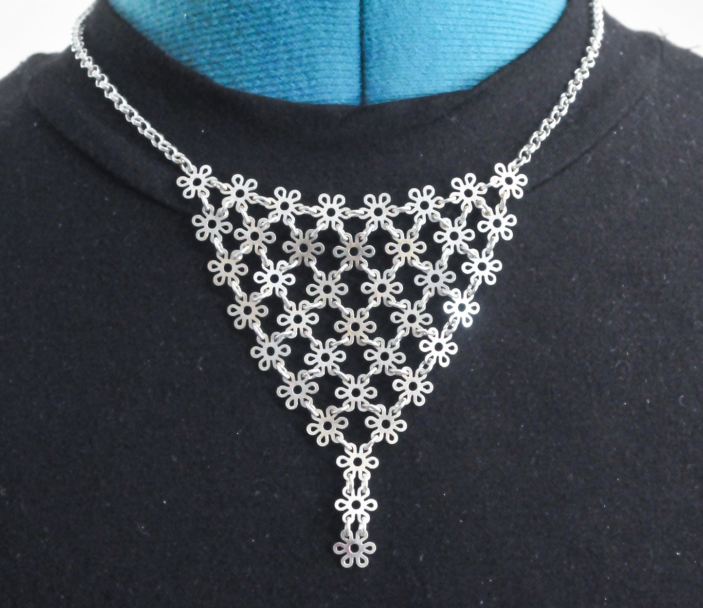 Designer 925 Italy Sterling Silver Floral Bib Choker Necklace