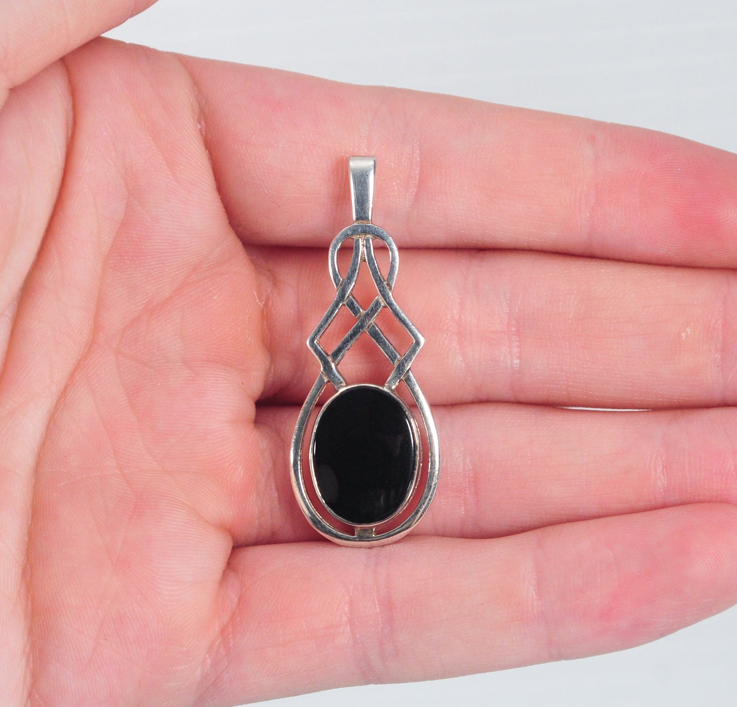 Malcolm Gray Sterling Silver Black Onyx Celtic Pendant