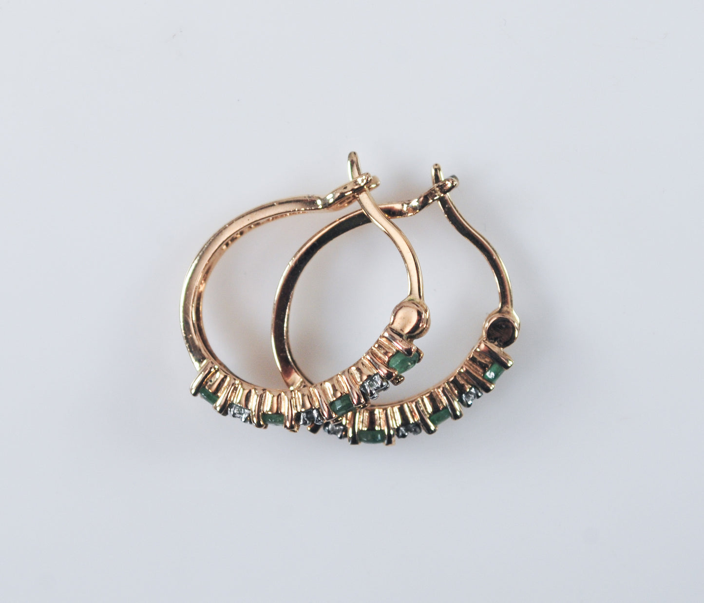 Designer Gold over Sterling Emerald Diamond Hoop Earrings