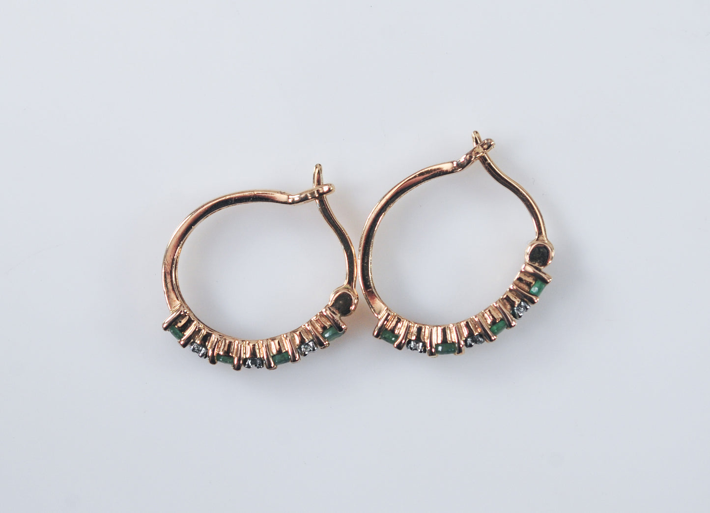 Designer Gold over Sterling Emerald Diamond Hoop Earrings