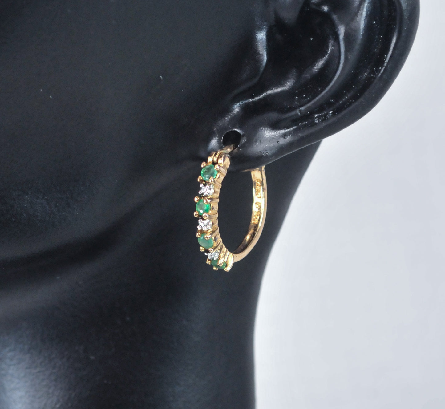 Designer Gold over Sterling Emerald Diamond Hoop Earrings