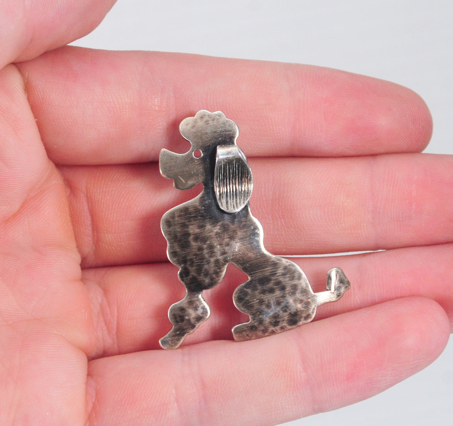 Handwrought Orb Sterling Silver Poodle Brooch