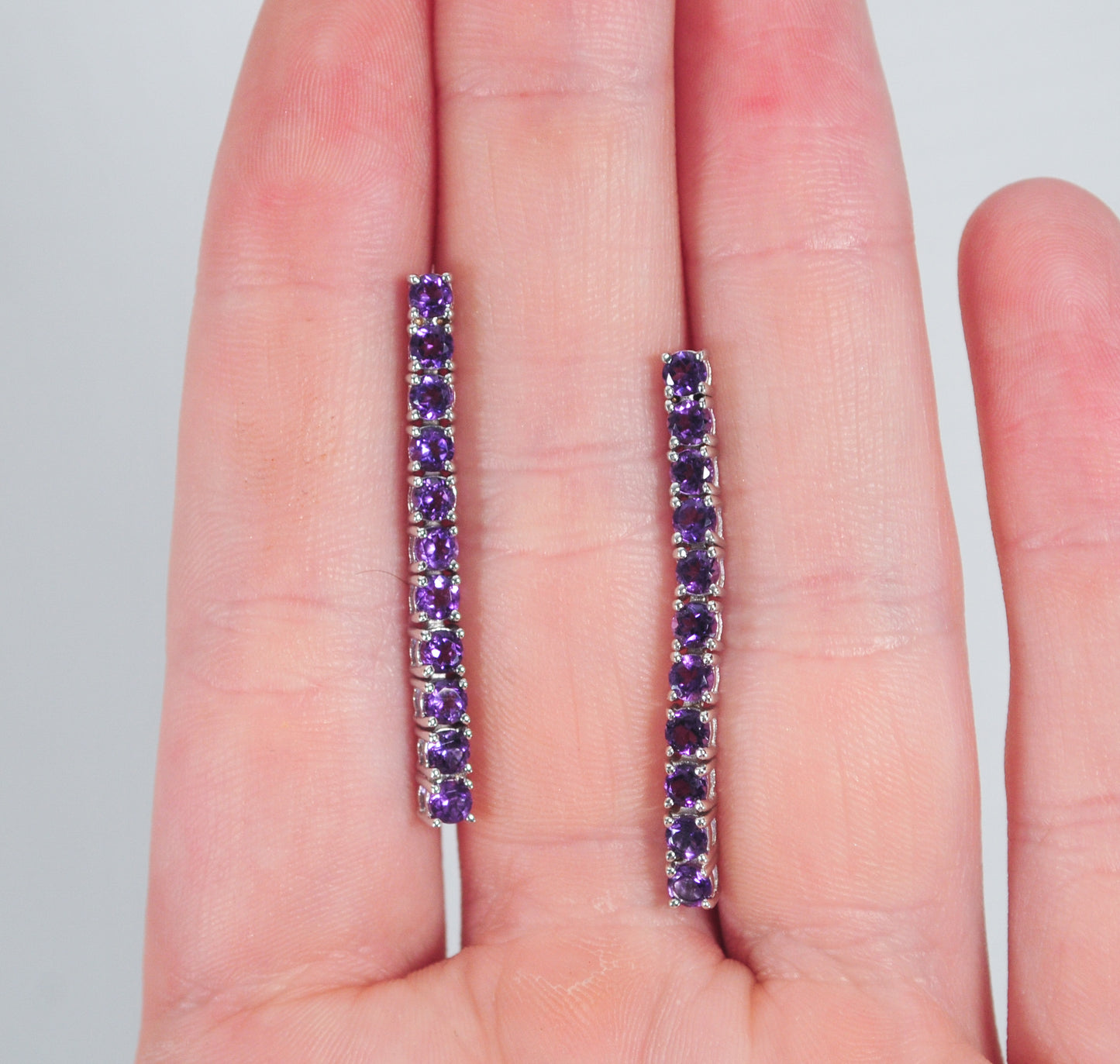 Long Sterling Silver Multi-Stone Amethyst Drop Earrings