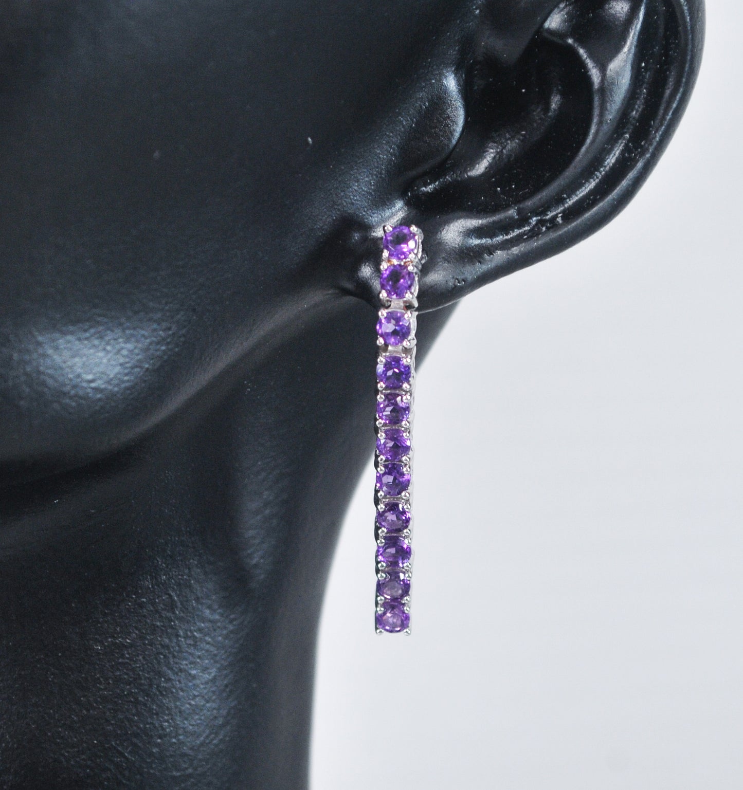 Long Sterling Silver Multi-Stone Amethyst Drop Earrings