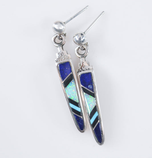 Ervin Hoskie Native American Sterling Silver Inlay Earrings