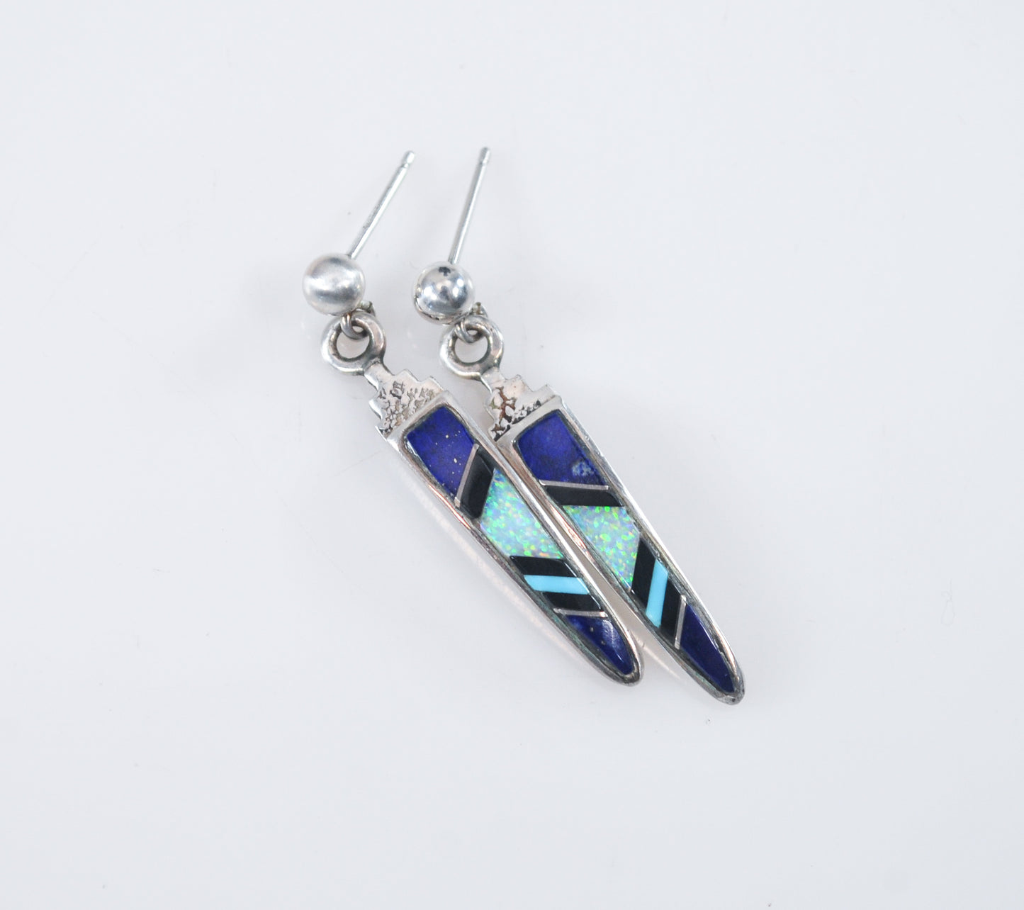 Ervin Hoskie Native American Sterling Silver Inlay Earrings