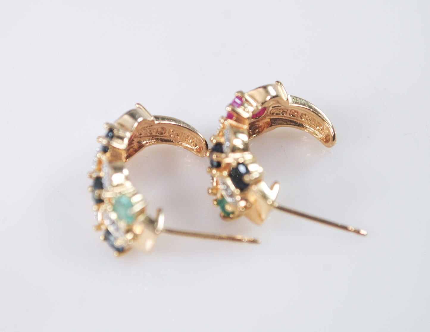 Ross Simons Gold over Sterling Sapphire Ruby Emerald Earrings