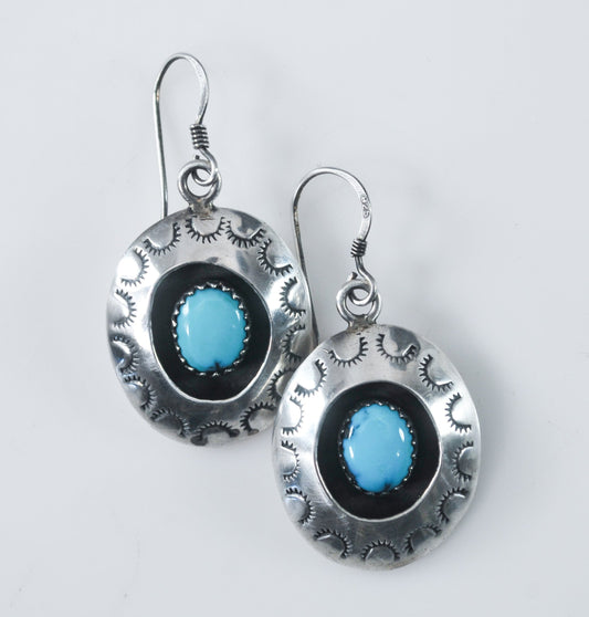 Navajo Turquoise Shadowbox Sterling Silver Earrings