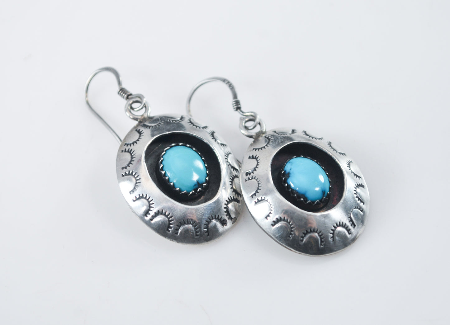 Navajo Turquoise Shadowbox Sterling Silver Earrings