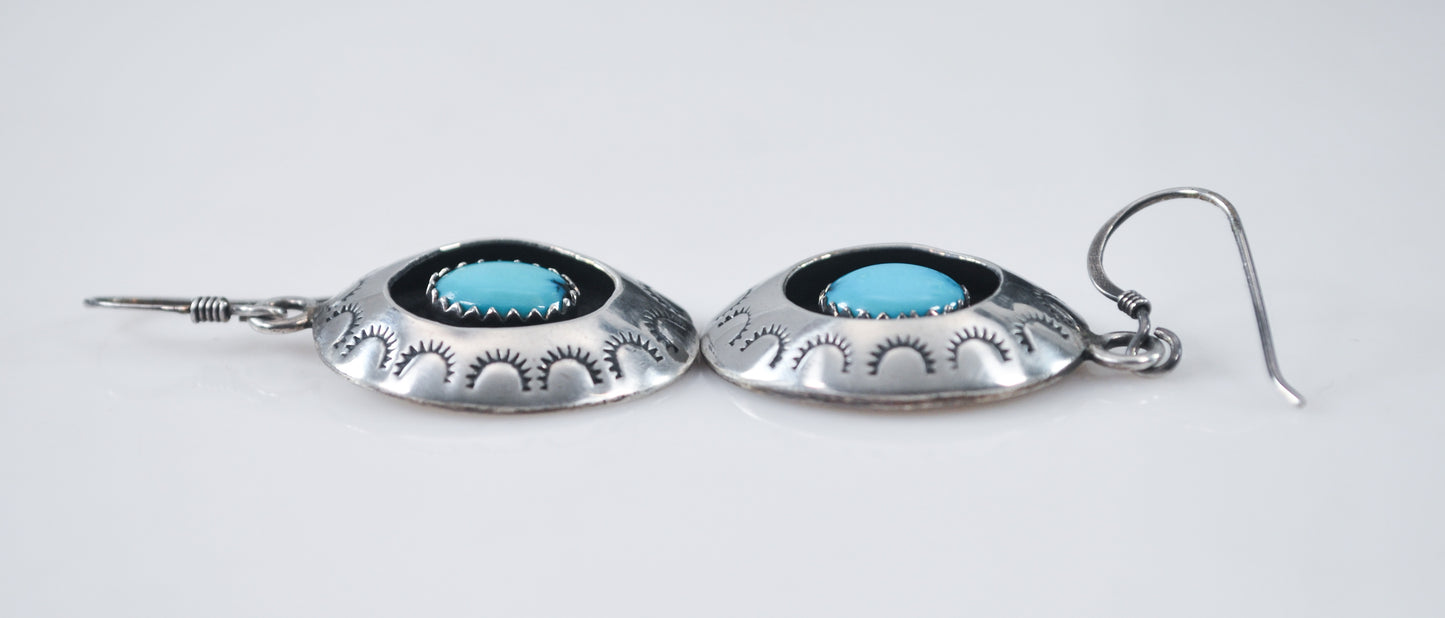 Navajo Turquoise Shadowbox Sterling Silver Earrings