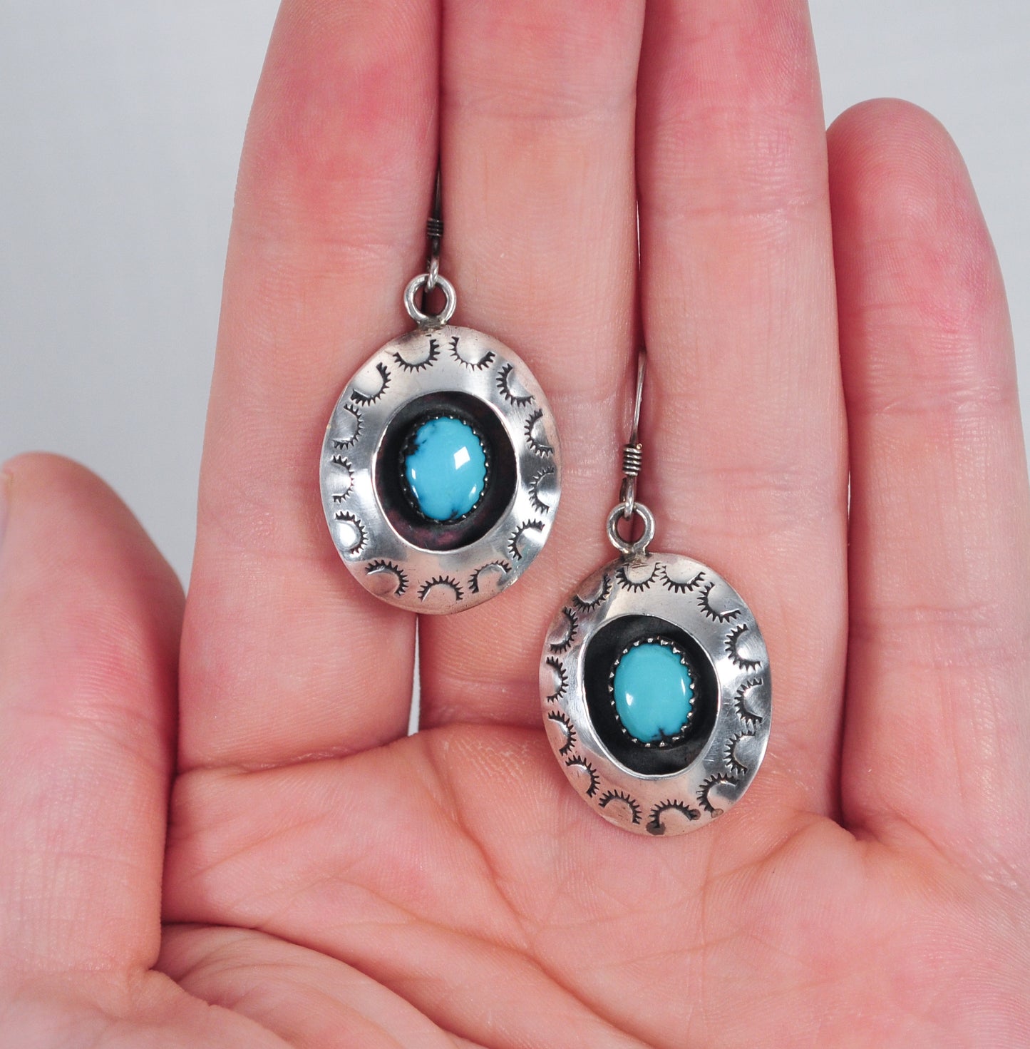 Navajo Turquoise Shadowbox Sterling Silver Earrings