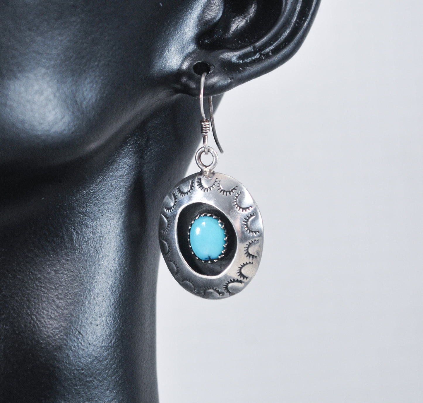 Navajo Turquoise Shadowbox Sterling Silver Earrings