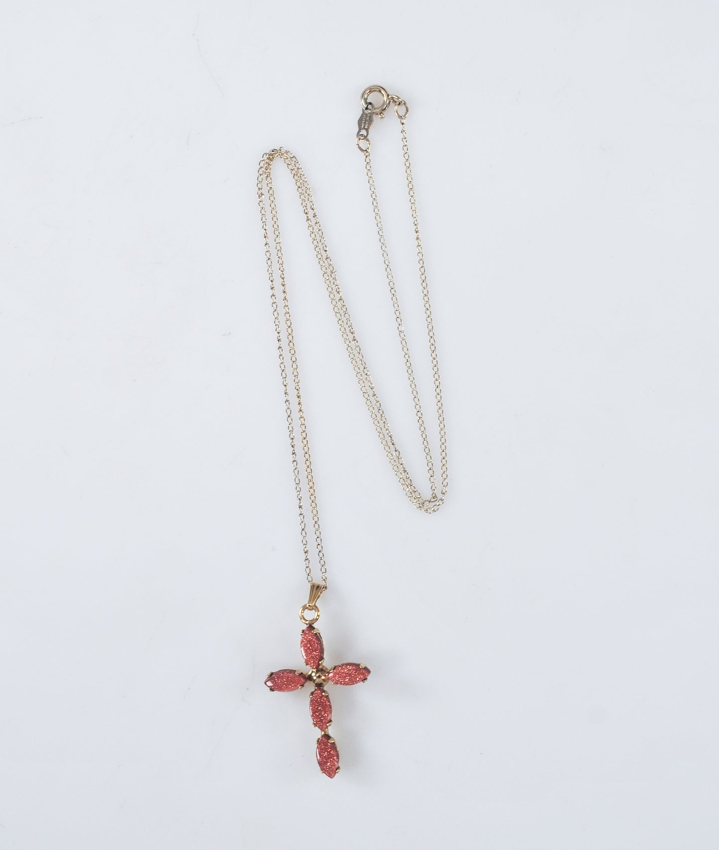 Vintage Gold Filled Goldstone Cross Pendant Necklace