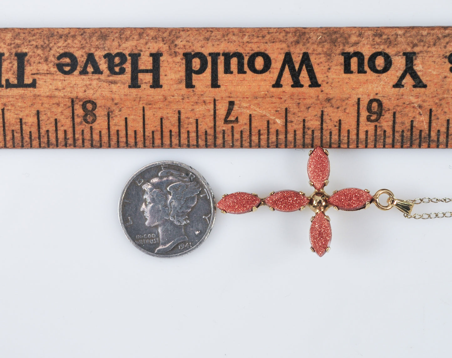 Vintage Gold Filled Goldstone Cross Pendant Necklace