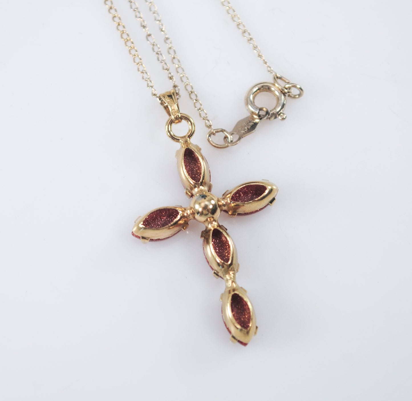 Vintage Gold Filled Goldstone Cross Pendant Necklace