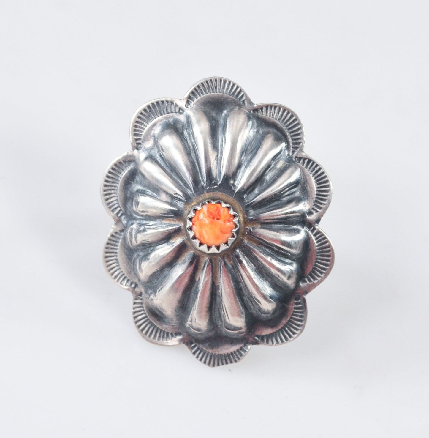 Navajo Sterling Silver Spiny Oyster Concho Ring