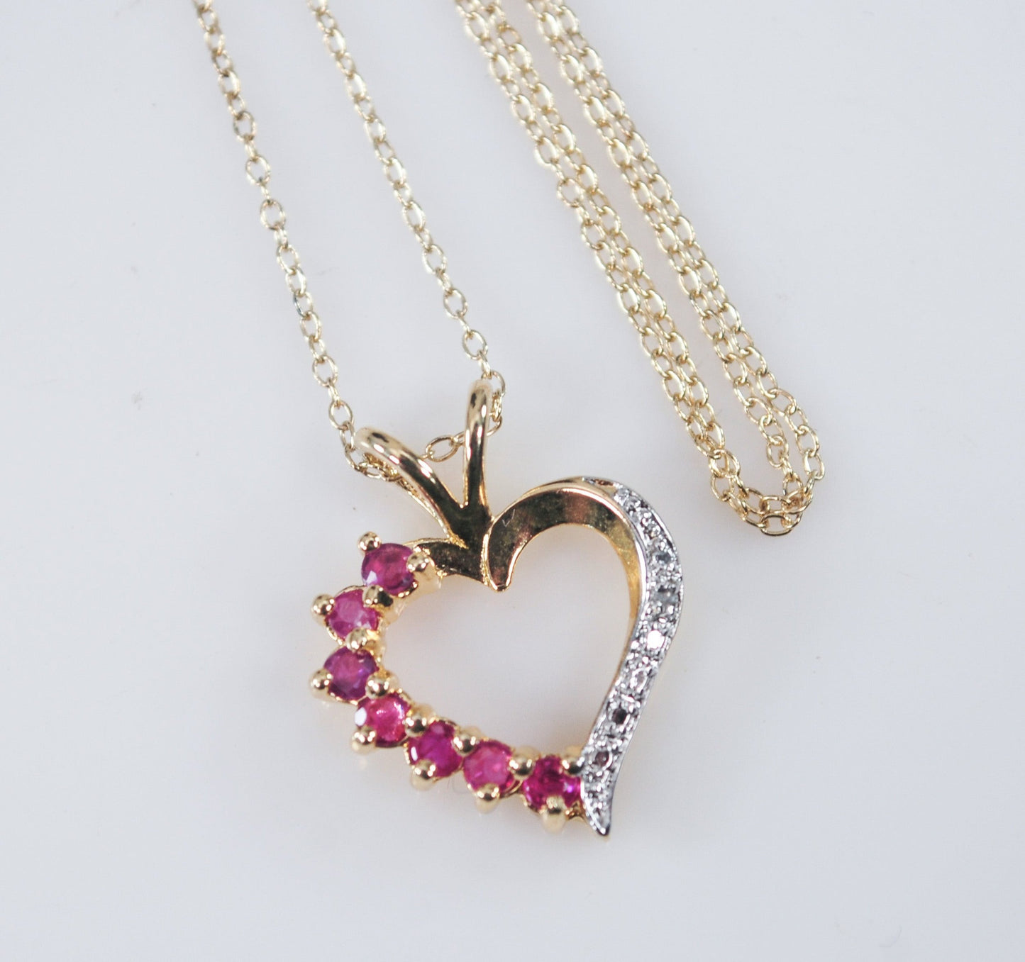 Designer Gold over Sterling Silver Ruby Diamond Heart Pendant Necklace