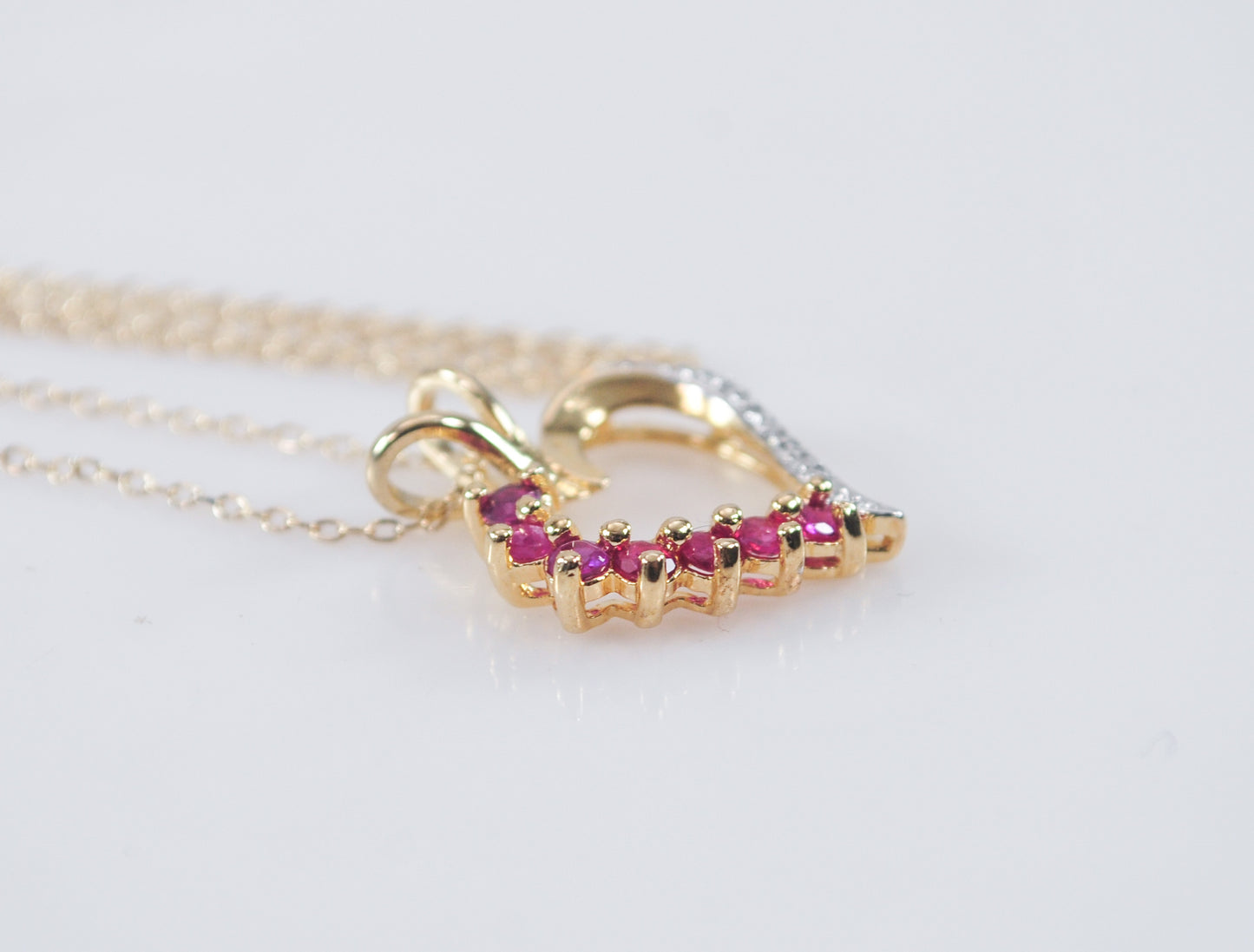 Designer Gold over Sterling Silver Ruby Diamond Heart Pendant Necklace