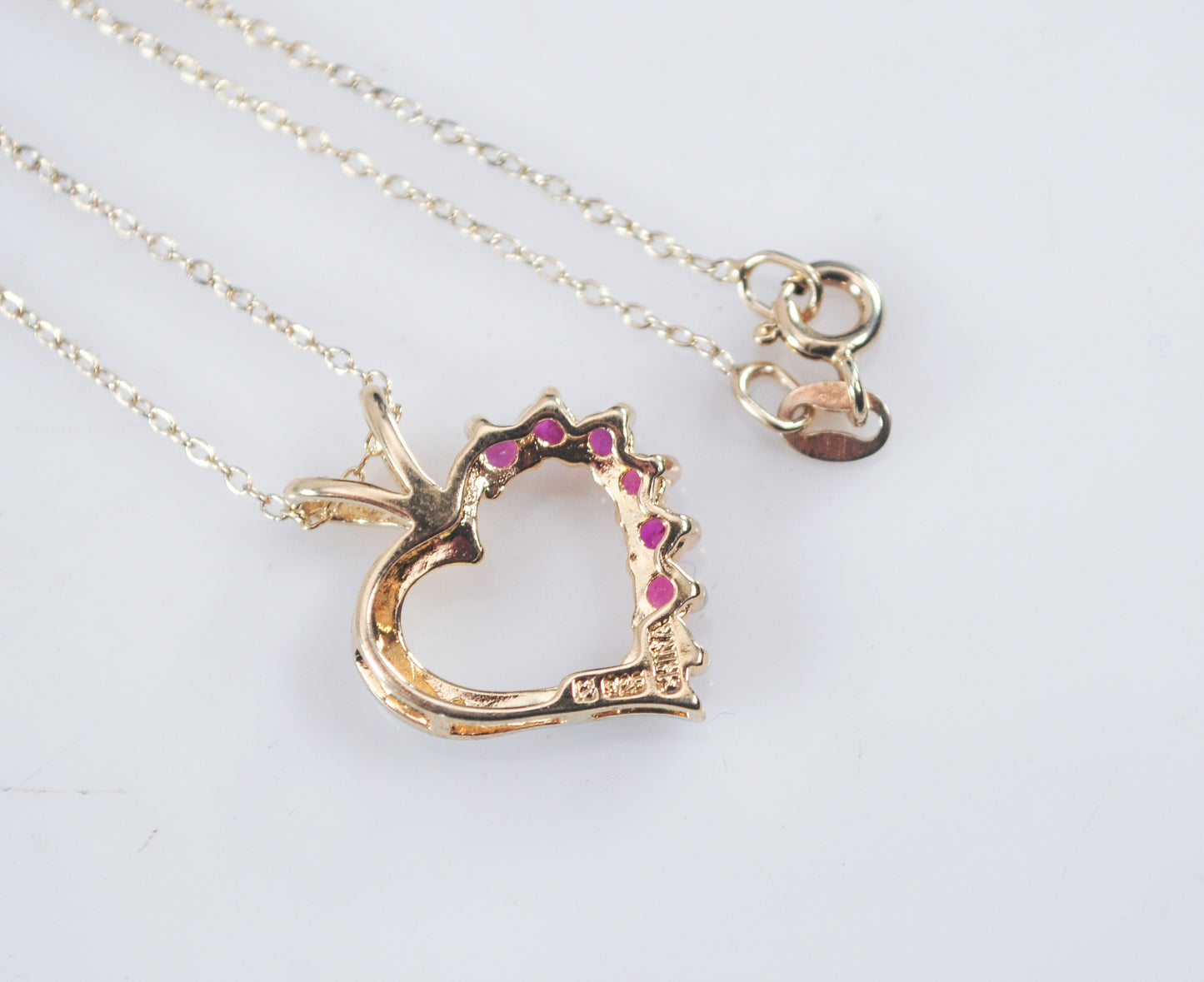 Designer Gold over Sterling Silver Ruby Diamond Heart Pendant Necklace