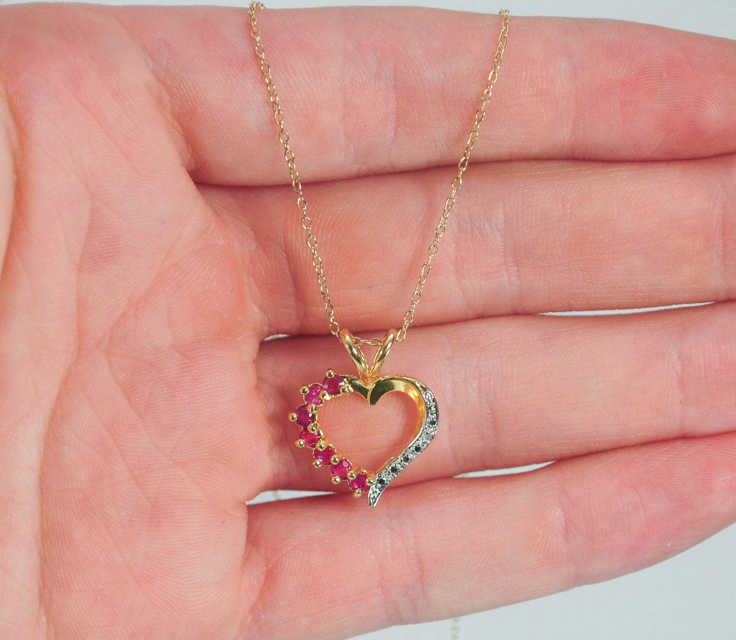 Designer Gold over Sterling Silver Ruby Diamond Heart Pendant Necklace