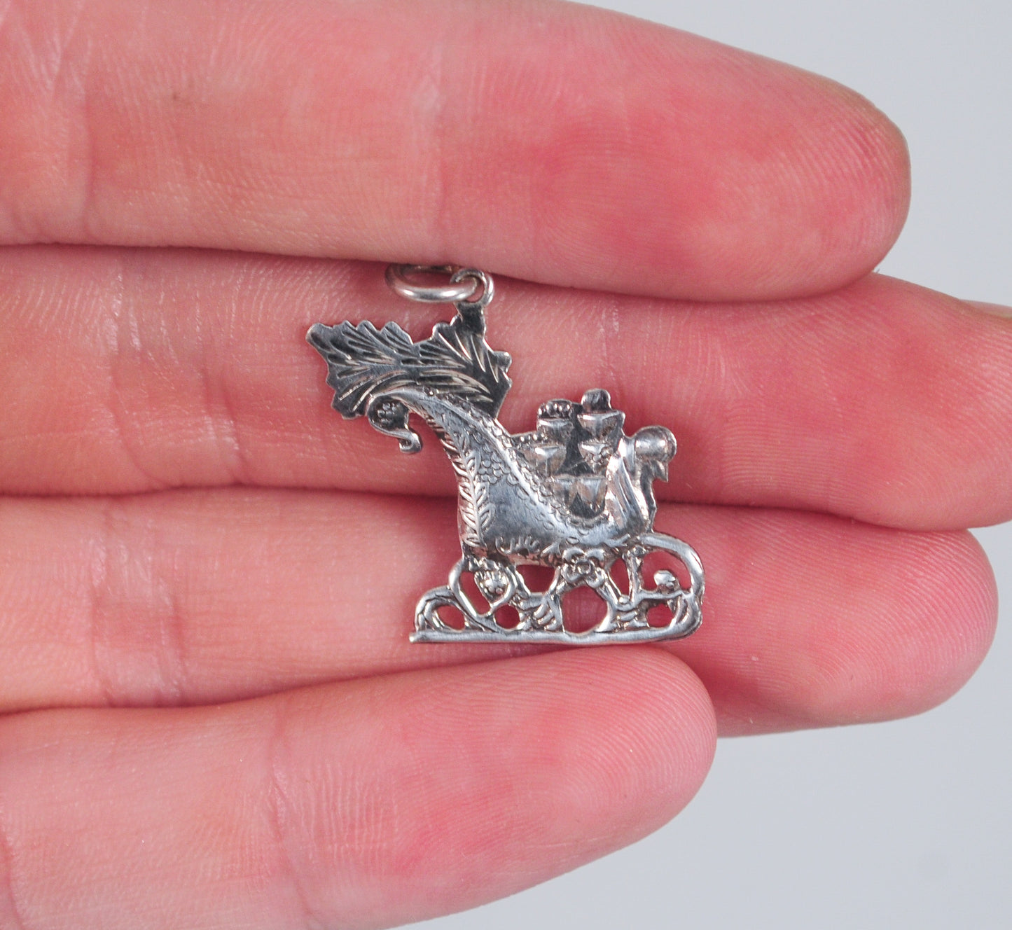 Vintage Sterling Silver Sleigh Charm Pendant