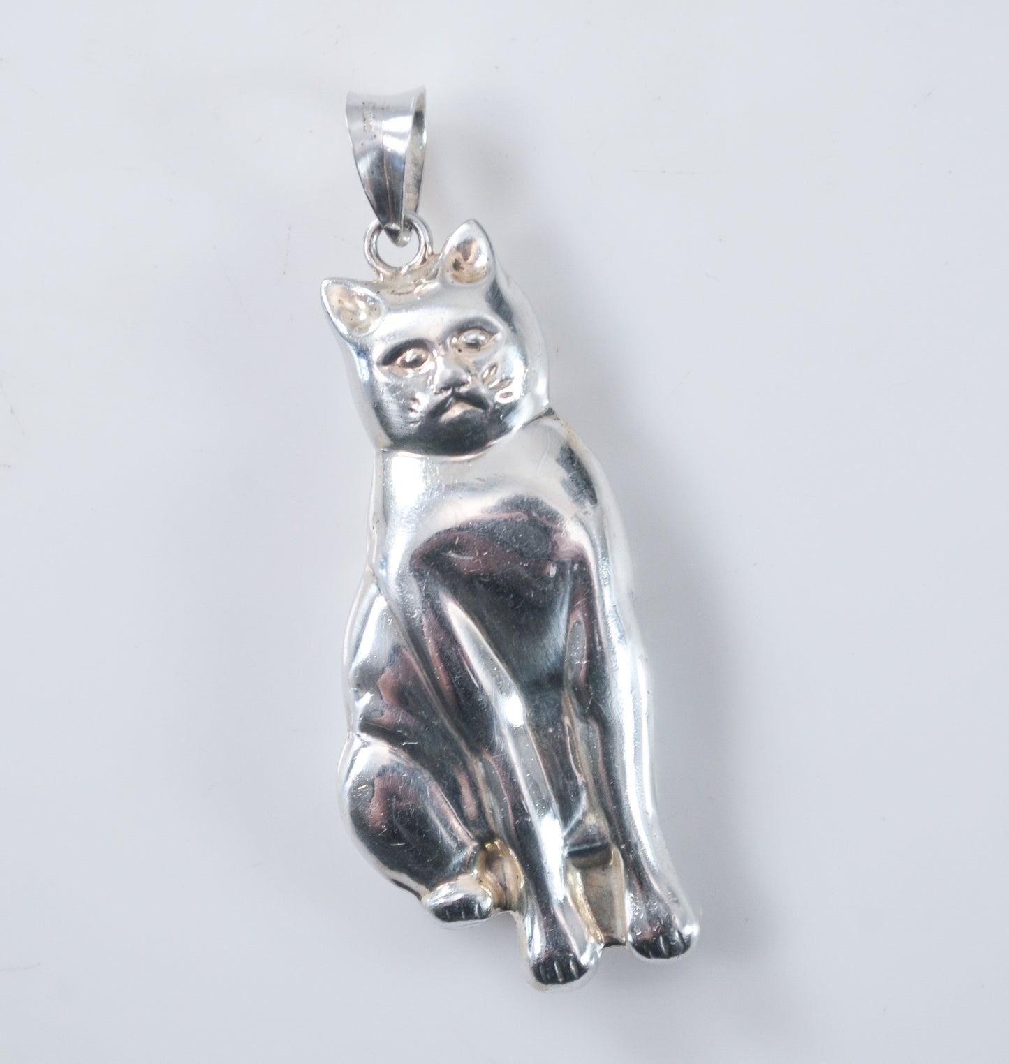 Sterling Silver 925 Puffed Cat Pendant