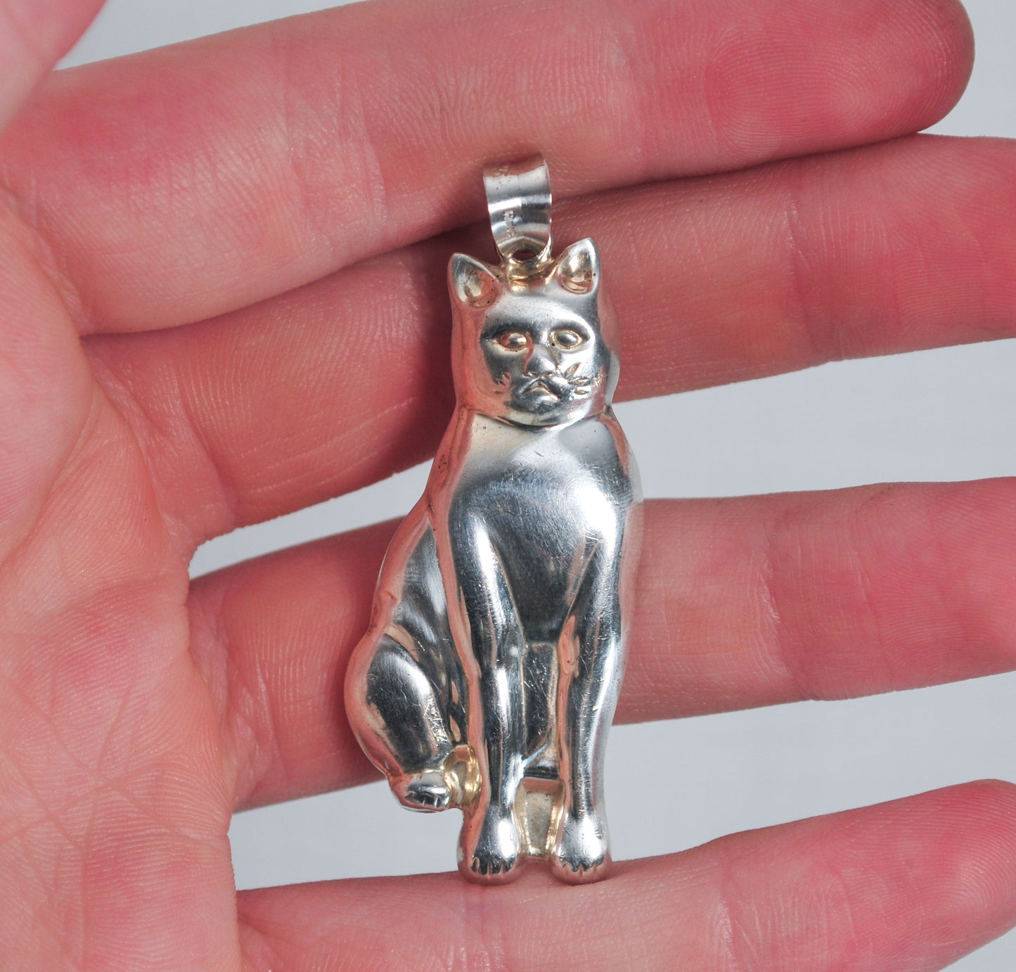 Sterling Silver 925 Puffed Cat Pendant