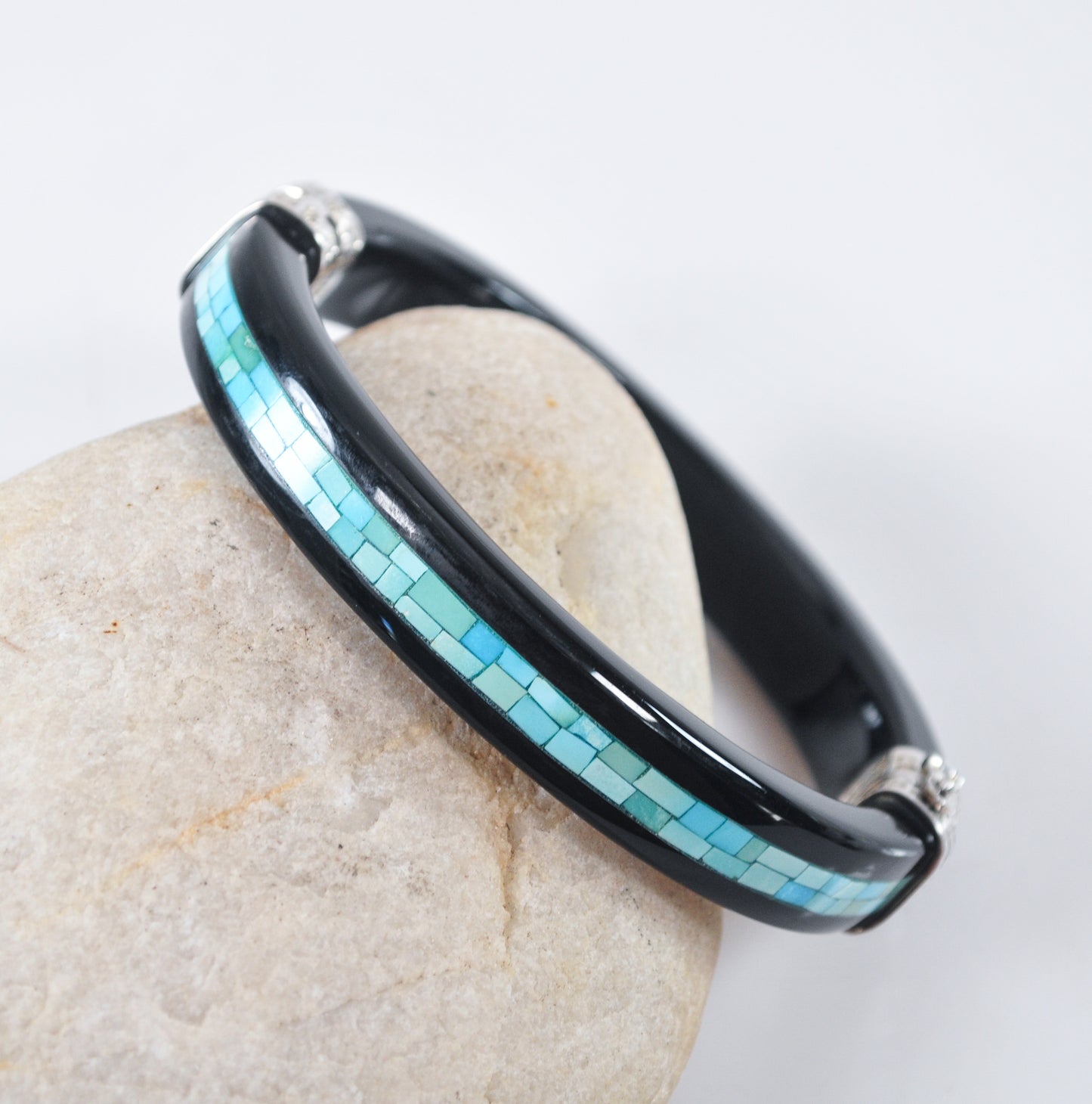 Jay King DTR Sterling Silver Black Turquoise Inlay Bangle Bracelet