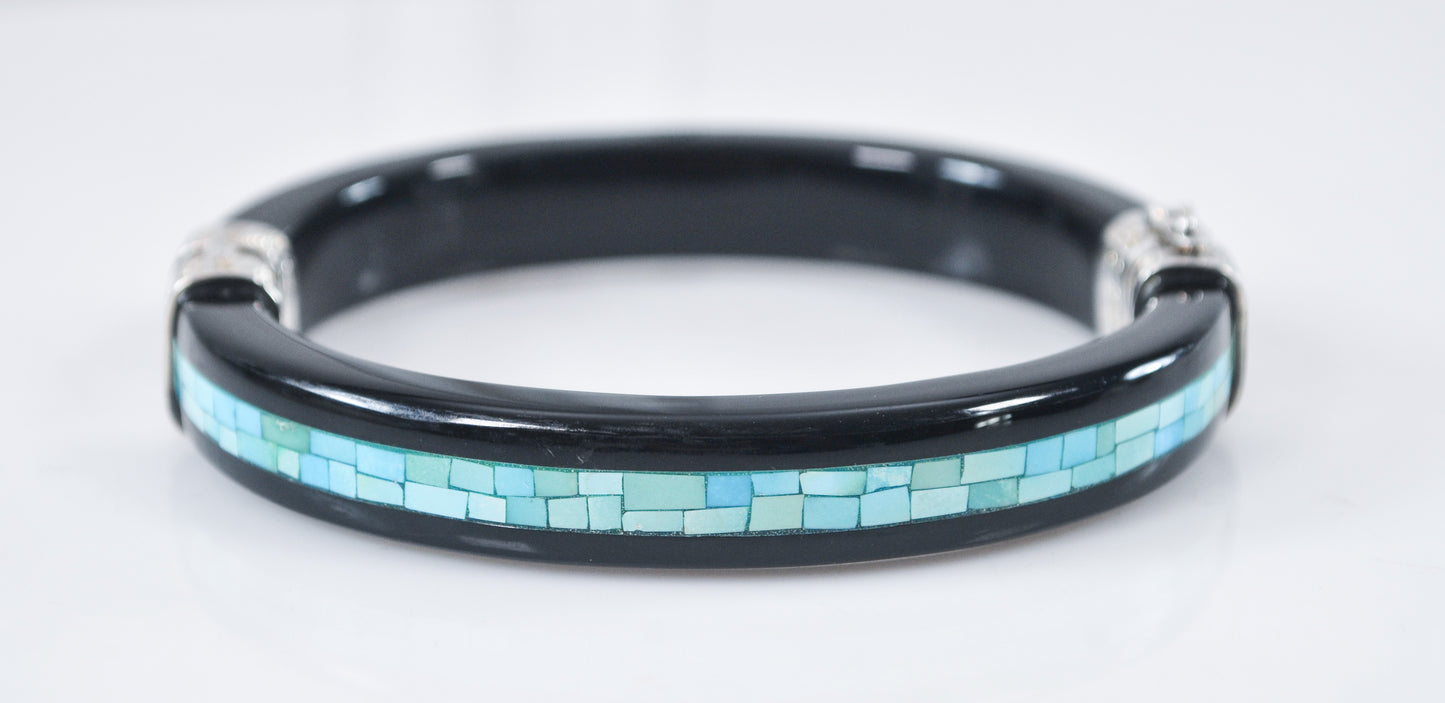 Jay King DTR Sterling Silver Black Turquoise Inlay Bangle Bracelet