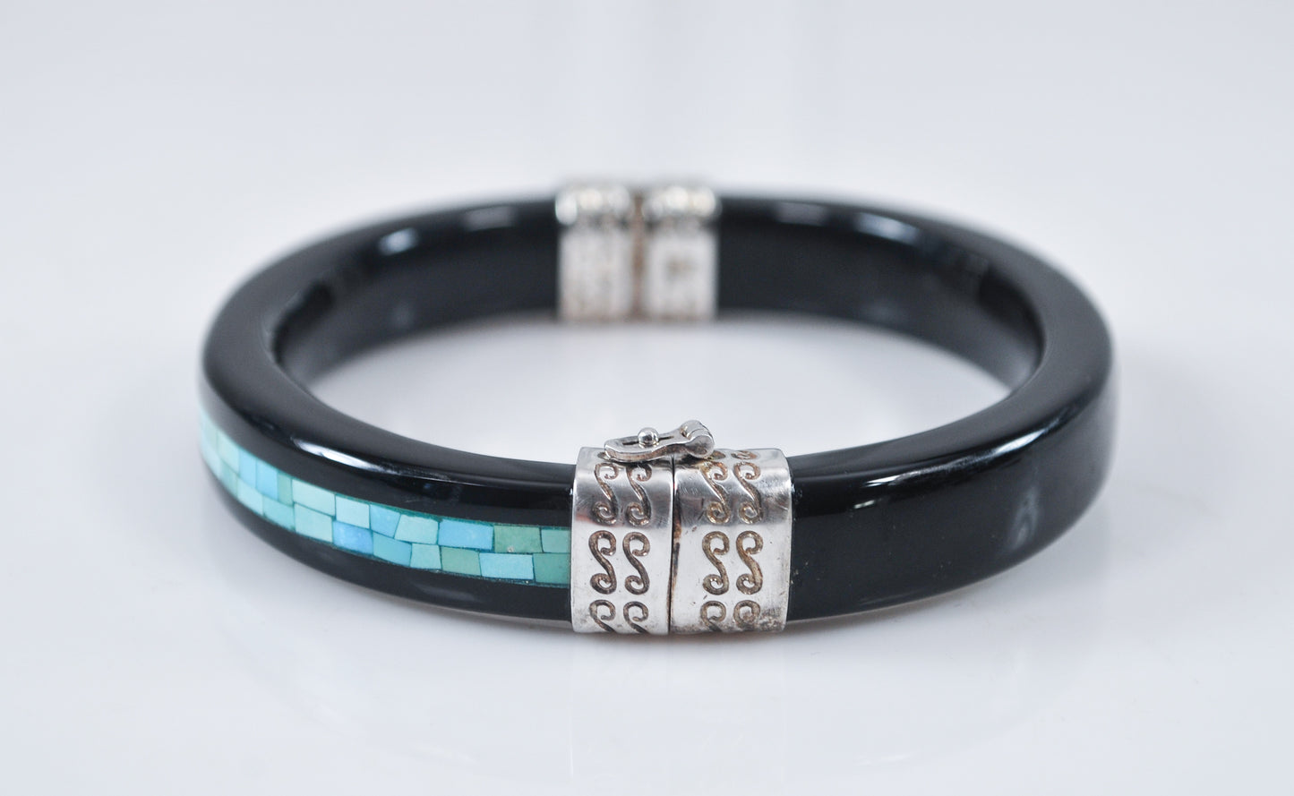 Jay King DTR Sterling Silver Black Turquoise Inlay Bangle Bracelet