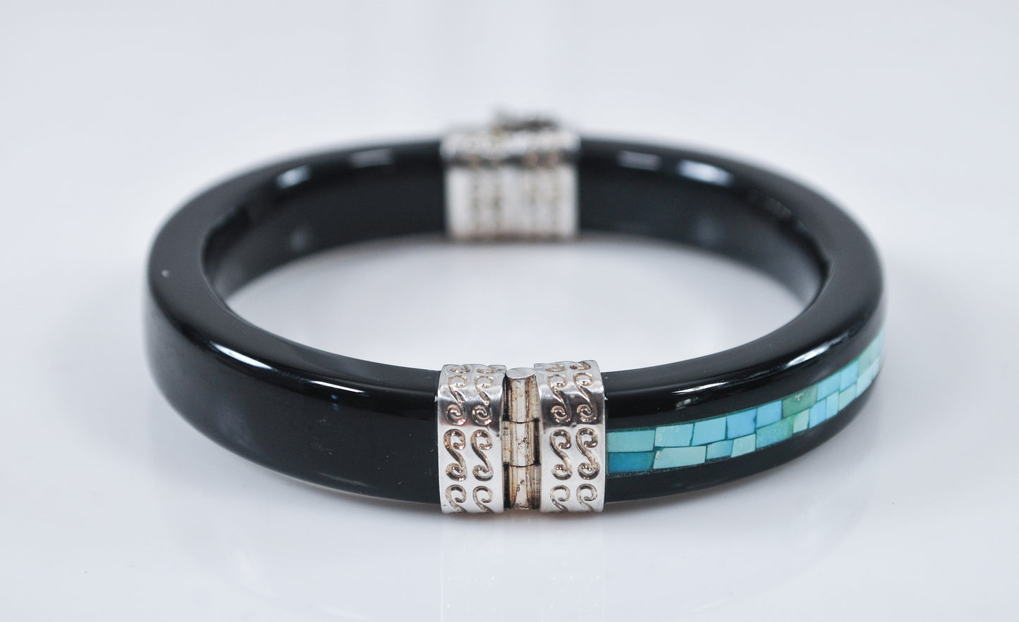 Jay King DTR Sterling Silver Black Turquoise Inlay Bangle Bracelet