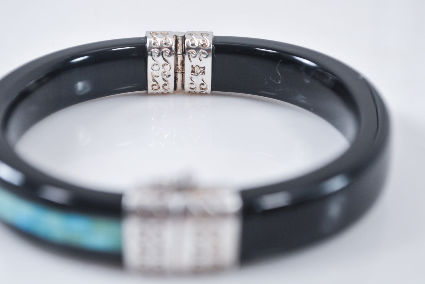 Jay King DTR Sterling Silver Black Turquoise Inlay Bangle Bracelet