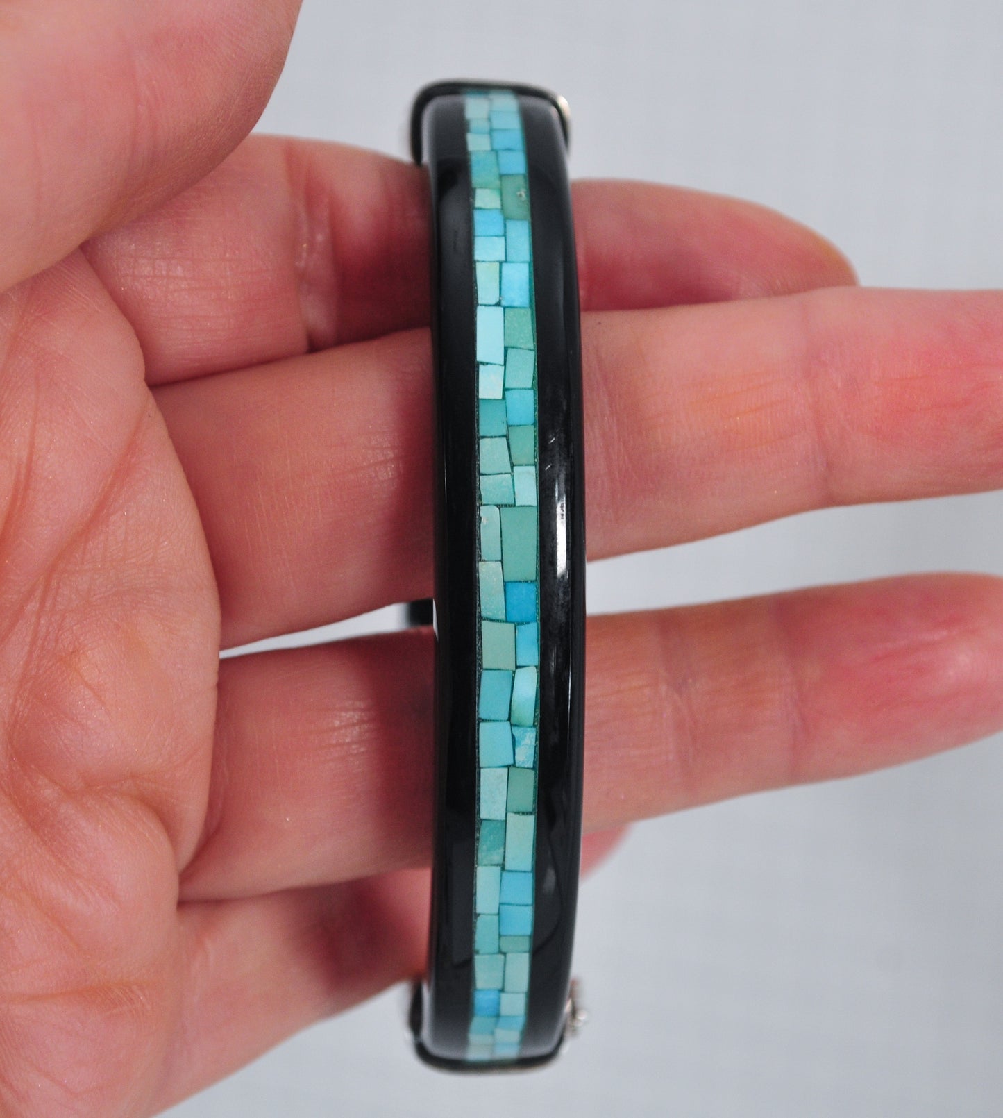 Jay King DTR Sterling Silver Black Turquoise Inlay Bangle Bracelet