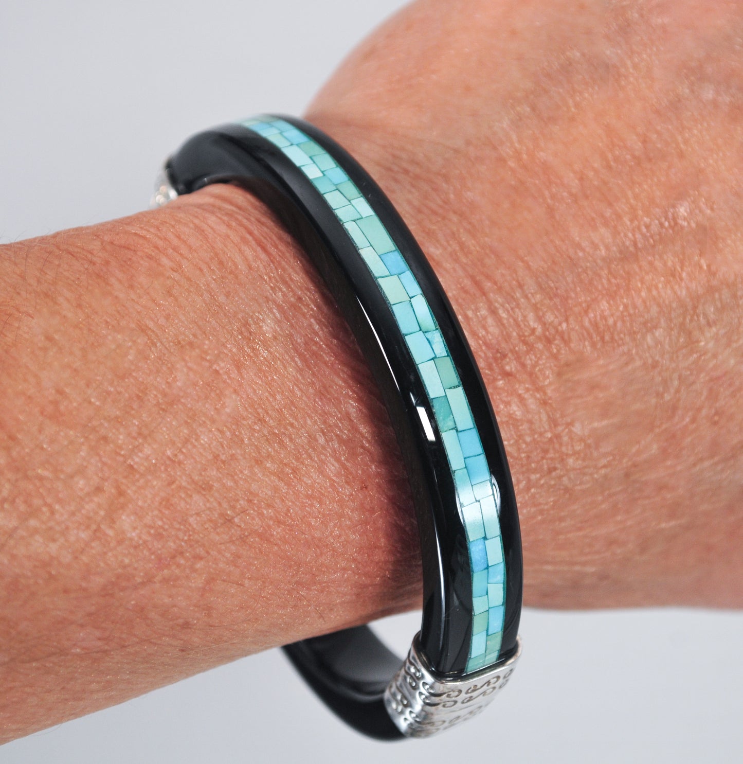 Jay King DTR Sterling Silver Black Turquoise Inlay Bangle Bracelet