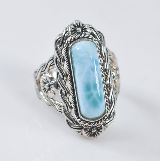 Signed Sterling Silver Larimar Ring