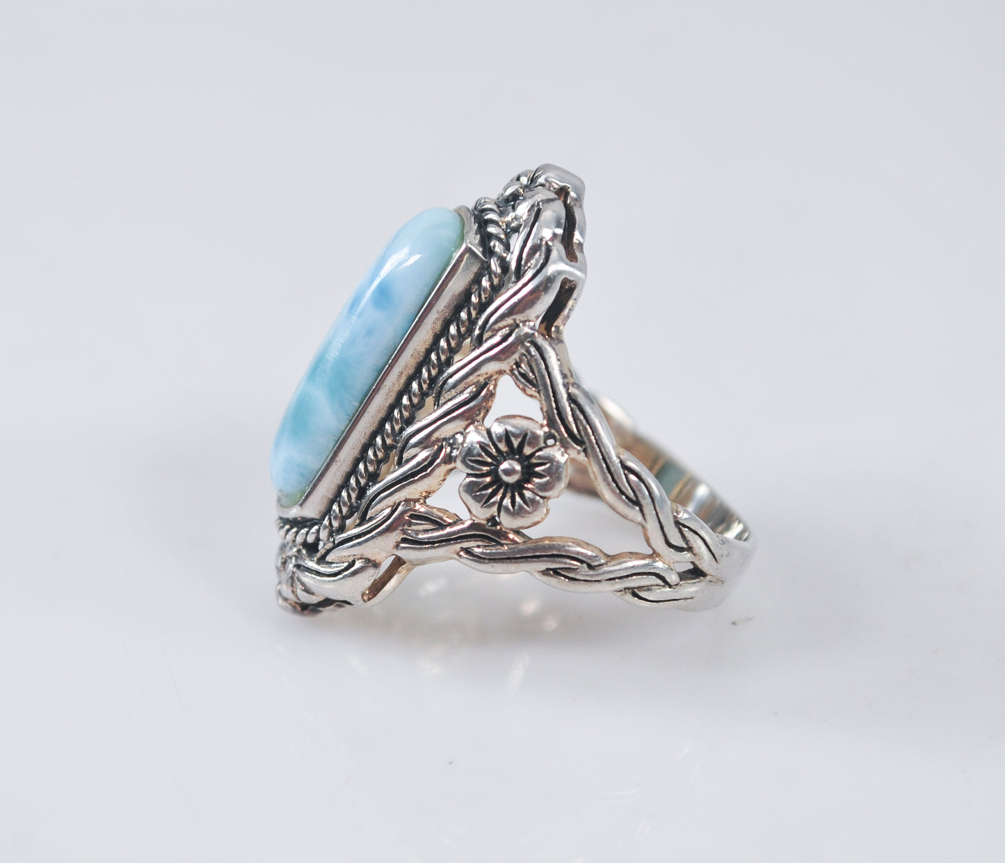 Signed Sterling Silver Larimar Ring