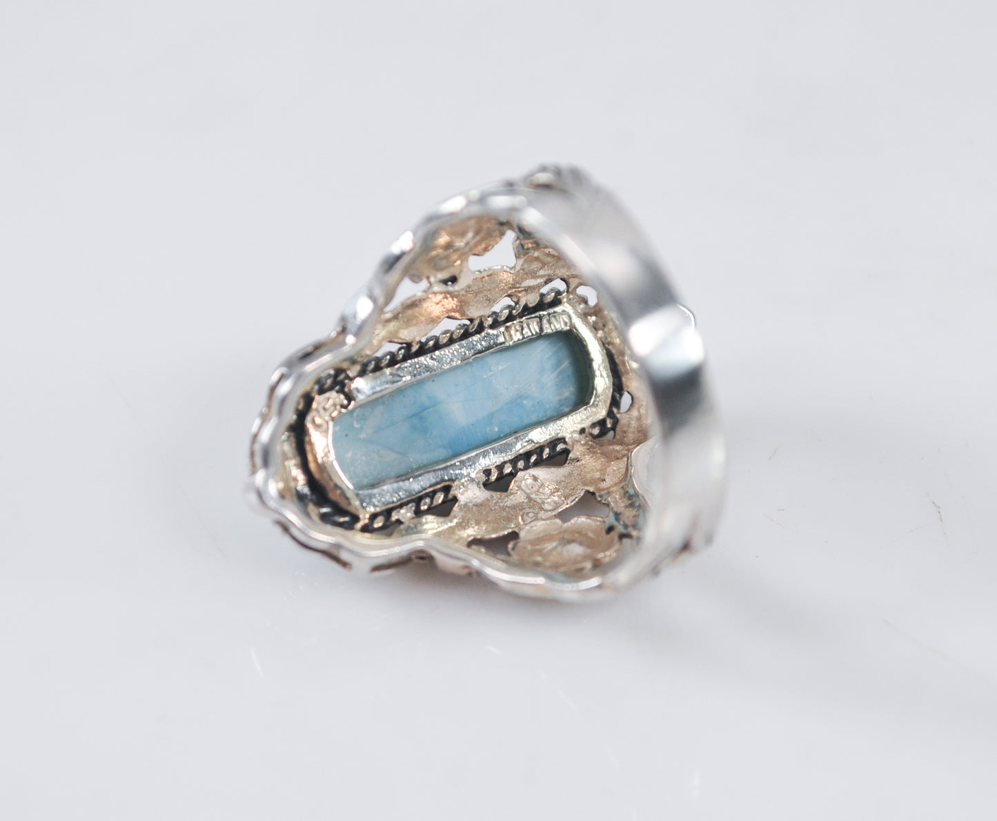 Signed Sterling Silver Larimar Ring