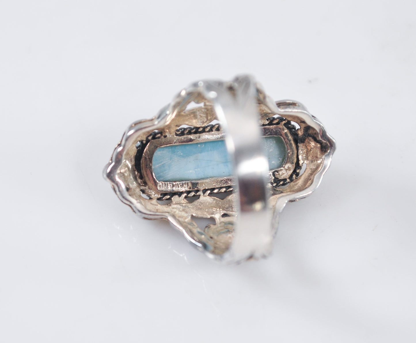 Signed Sterling Silver Larimar Ring