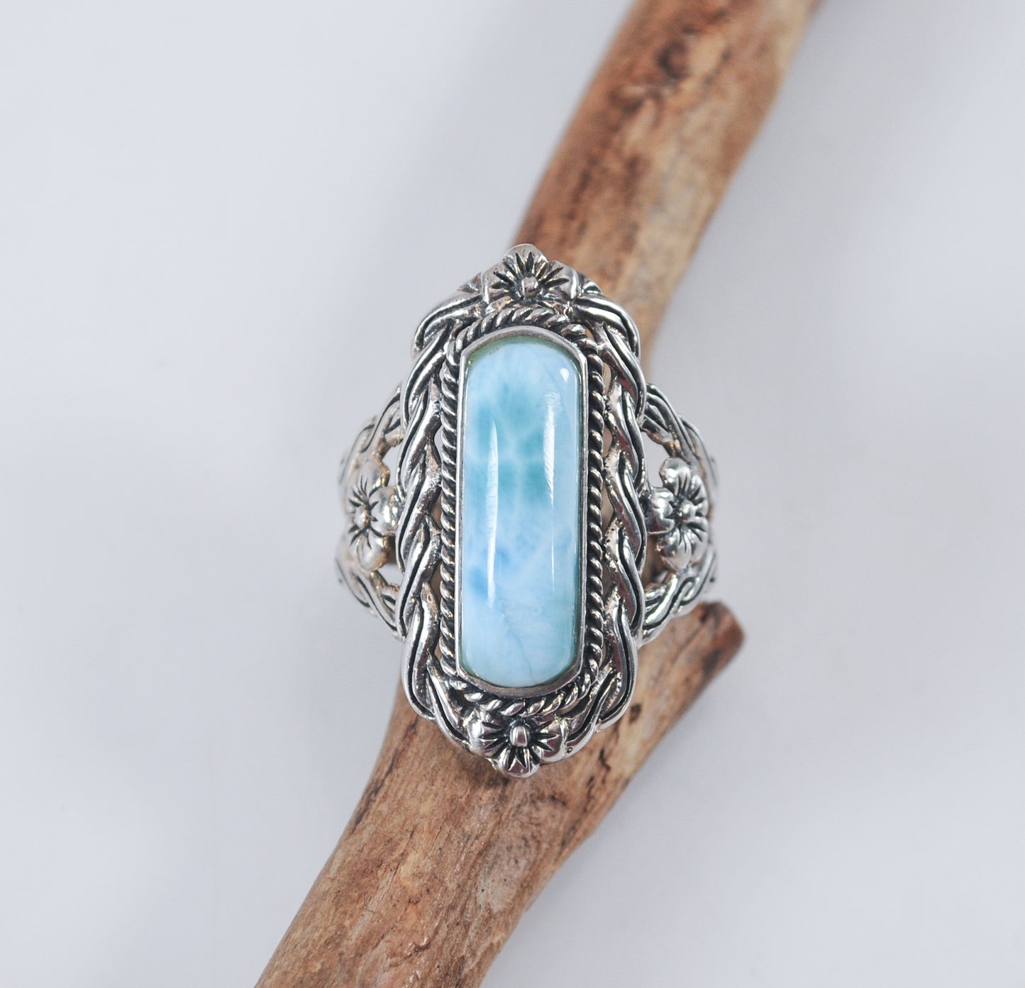 Signed Sterling Silver Larimar Ring