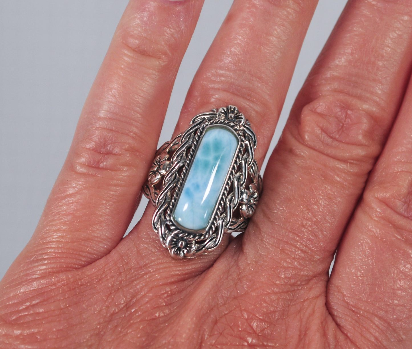 Signed Sterling Silver Larimar Ring