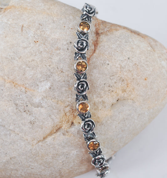 Or PAZ Creations Sterling Silver Citrine Rose Tennis Bracelet