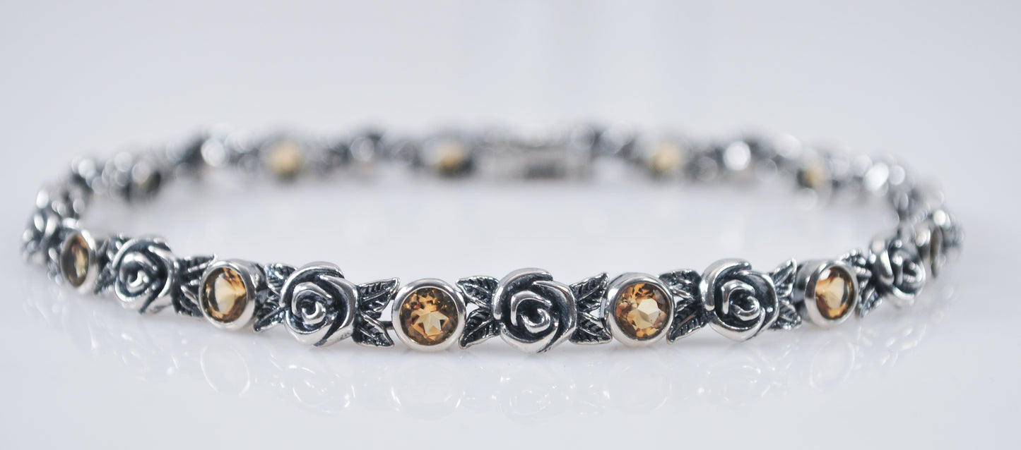 Or PAZ Creations Sterling Silver Citrine Rose Tennis Bracelet