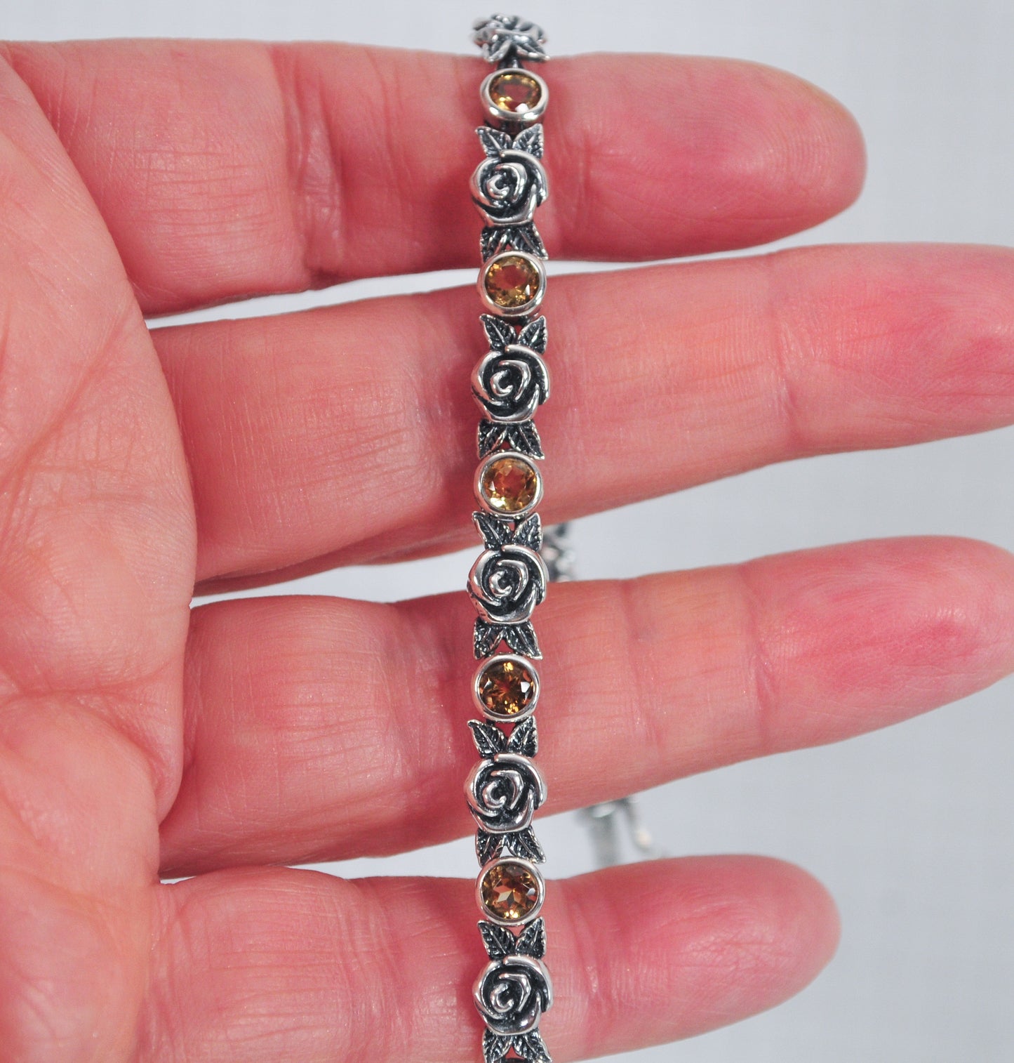 Or PAZ Creations Sterling Silver Citrine Rose Tennis Bracelet