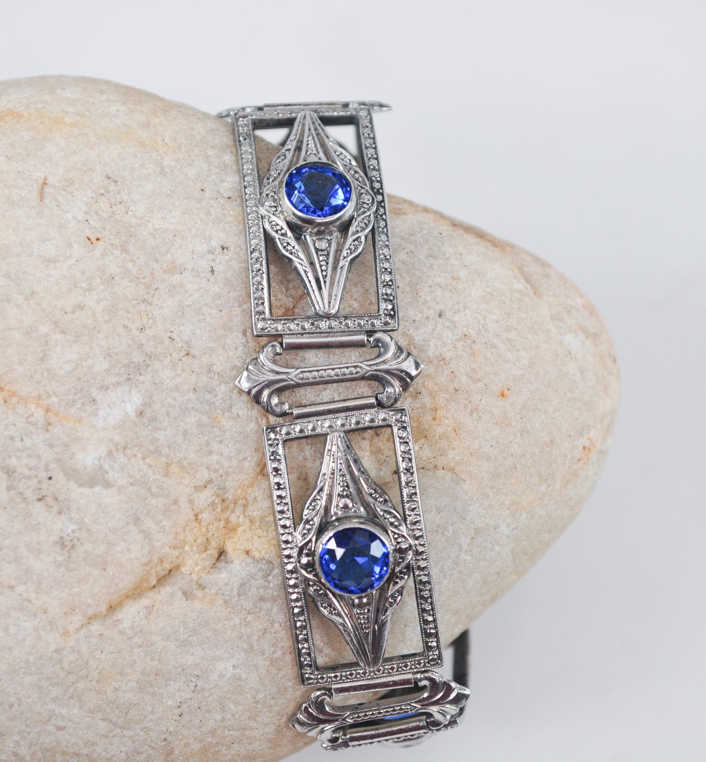 Antique Art Deco Sterling Silver Panel Bracelet